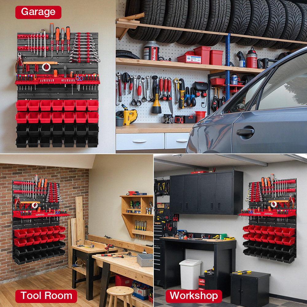 Workshop Tools Shelf - Werkzeug-Wandregal Werkzeughalter 28 Stapelboxen Wandmontiertes Werkzeugregal
