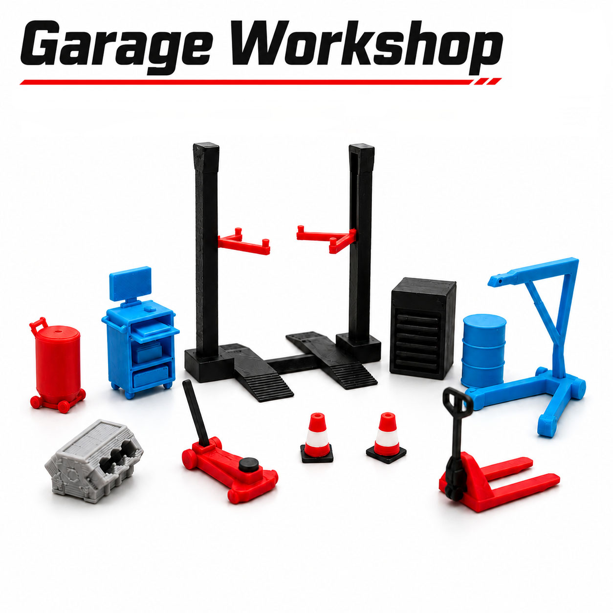Workshop Tools Toy - 1:64 Garage-Werkstatt Miniatur-Zubehörset, Autowerkzeug-Set, Reparaturwerkstatt-Diorama-Dekor für